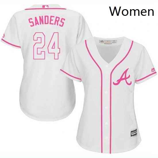 Womens Majestic Atlanta Braves 24 Deion Sanders Replica White Fashion Cool Base MLB Jersey